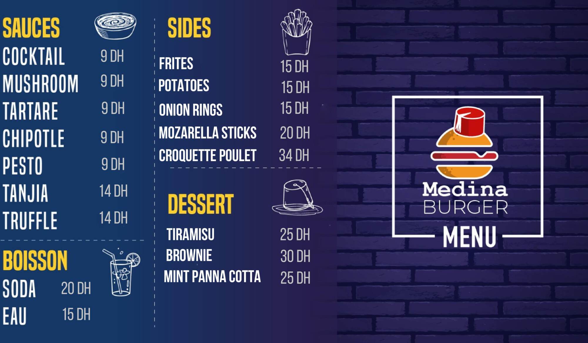 MENU Medina Burger Marrakech Medina 2024 Les meilleurs Restaurants à